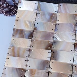 Abalone Mother of Pearl Bag Braided Beaded Strap 6 in by 5 in 44 in strap zips